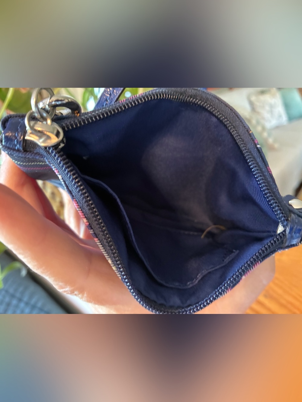 Coach Navy Wristlet with Pink Tartan Plaid Accent - Picture 3 of 3